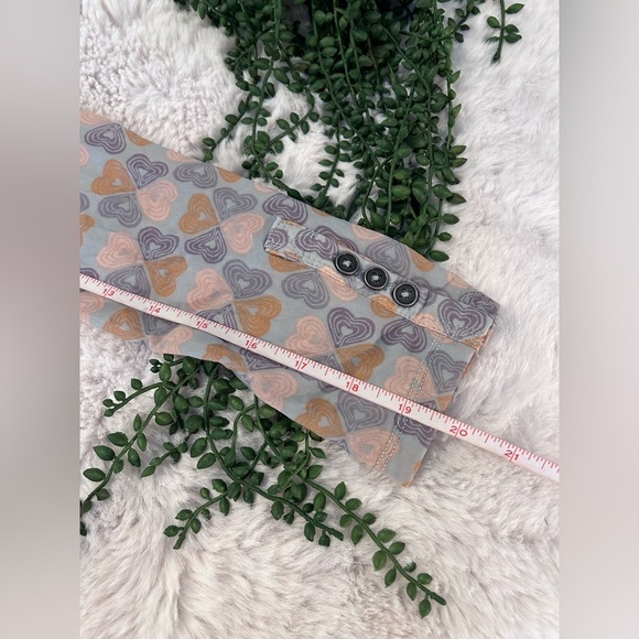 Free People Mesh Rouched Long Sleeve Button Down Blouse Top Heart Print XS - Picture 5 of 7